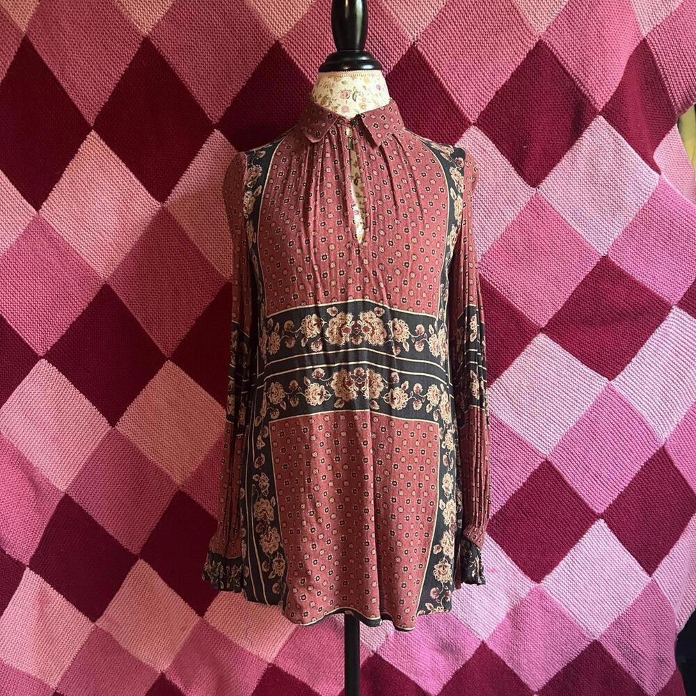boho floral collared long sleeve mini dress / tunic